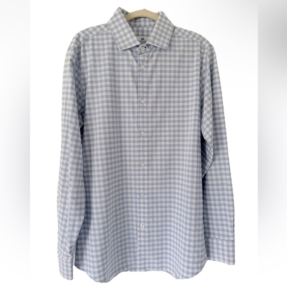 Mizzen + Main Blue White Check Leeward Medium Trim Fit, Long Sleeve Shirt, EUC